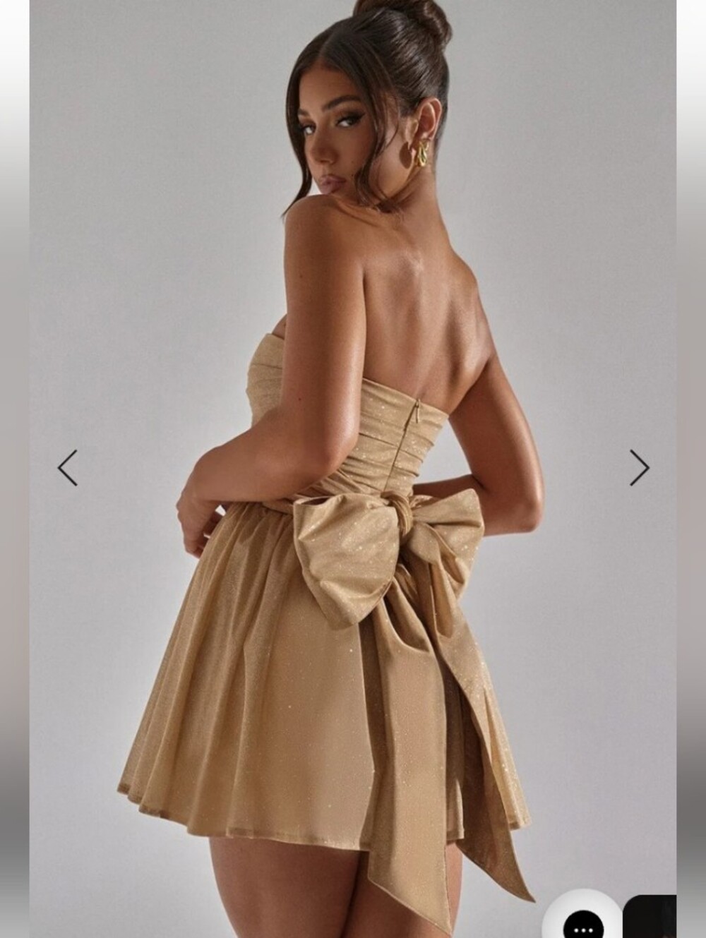 NWT BabyBoo Katrina Strapless Gold Bow-Back Mini Dress Size M